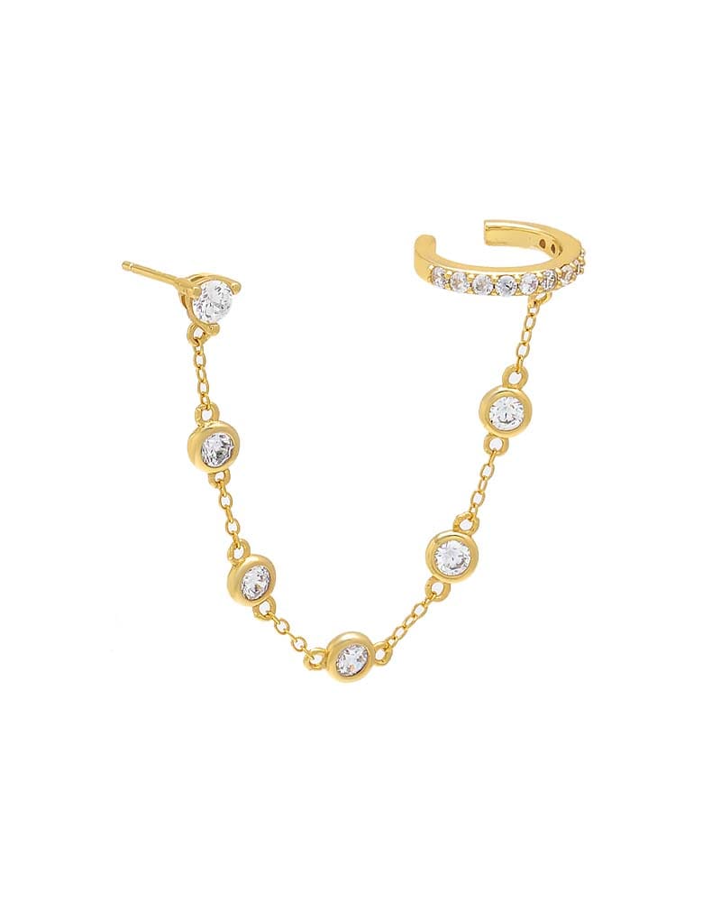 Front of a size One Size Diamond By The Yard Chain Stud Ear Cuff Gold One Size Single in Gold by By Adina Eden. | dia_product_style_image_id:292146